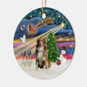 Xmas Magic - Aussie Shepherd (rood-wit 4) Keramisch Ornament (Links)