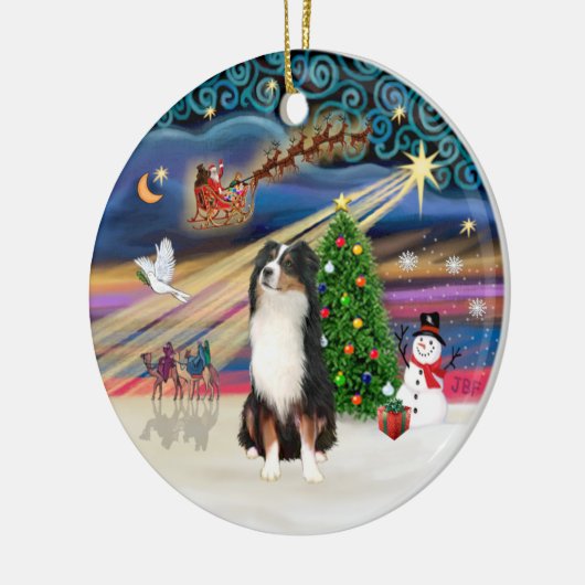 Xmas Magic - Aussie Shepherd (tri) Keramisch Ornament (Links)