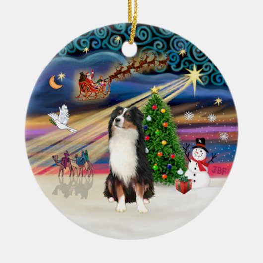 Xmas Magic - Aussie Shepherd (tri) Keramisch Ornament (Voorkant)