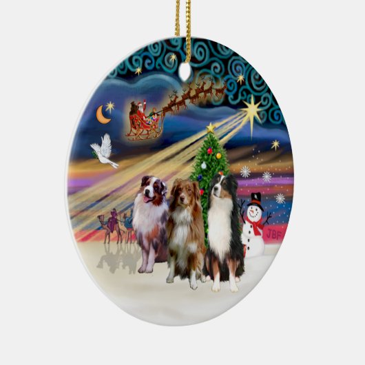 Xmas Magic - Aussie Shepherds (drie) Keramisch Ornament (Rechts)