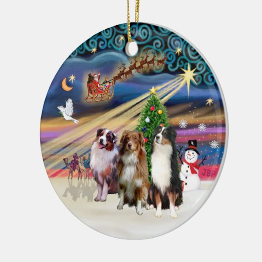 Xmas Magic - Aussie Shepherds (drie) Keramisch Ornament (Links)