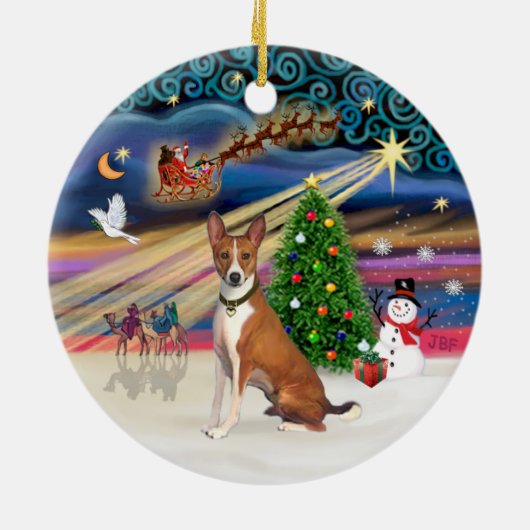 Xmas Magic - Basenji Keramisch Ornament (Achterkant)