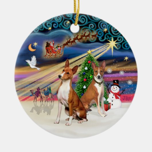 Xmas Magic - Basenjis (twee) Keramisch Ornament (Voorkant)
