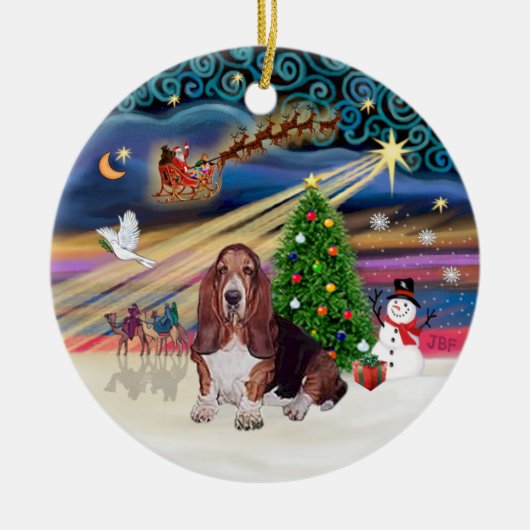 Xmas Magic - Basset Hound Keramisch Ornament (Voorkant)