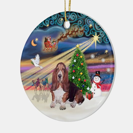 Xmas Magic - Basset Hound Keramisch Ornament (Links)