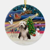 Xmas Magic - Bearded Collie (P) Keramisch Ornament (Voorkant)