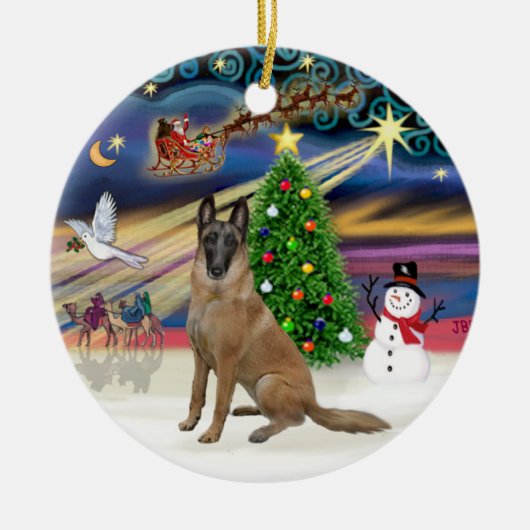 Xmas Magic-Belgian Malinois 1r Keramisch Ornament (Voorkant)