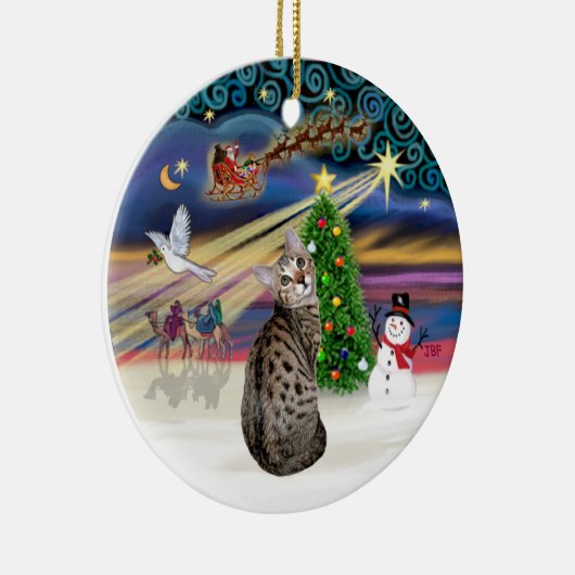 Xmas Magic - Bengaalse kat Keramisch Ornament (Rechts)