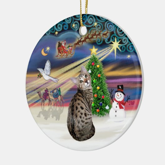 Xmas Magic - Bengaalse kat Keramisch Ornament (Links)