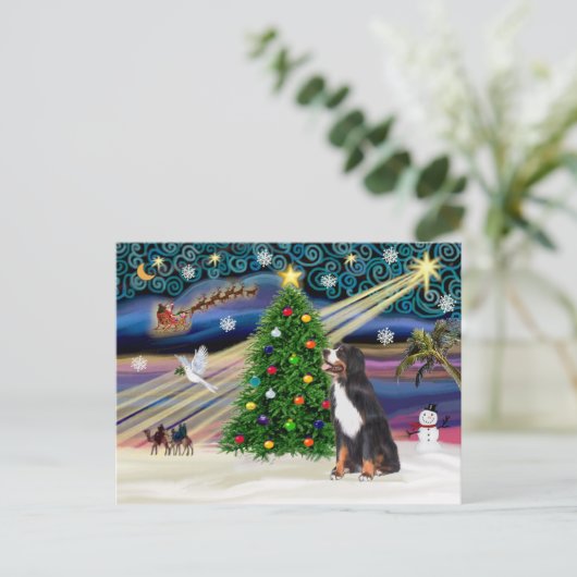 Xmas Magic-Bernese Mountain Dog Feestdagenkaart (Staand voorkant)