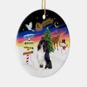 Xmas Magic - Bi Black Shetland Sheepdog Keramisch Ornament (Rechts)