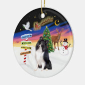 Xmas Magic - Bi Black Shetland Sheepdog Keramisch Ornament (Links)