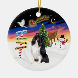 Xmas Magic - Big Black Shetland herdershond Keramisch Ornament