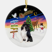 Xmas Magic - Big Black Shetland herdershond Keramisch Ornament (Voorkant)