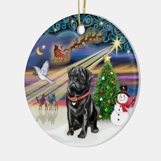 Xmas Magic - Black Pug (rode C2) Keramisch Ornament (Links)