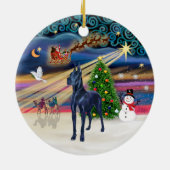 Xmas Magic - Blauw Grote Deen Keramisch Ornament (Achterkant)