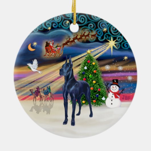Xmas Magic - Blauw Grote Deen Keramisch Ornament (Achterkant)