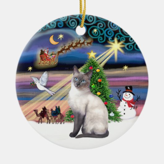 Xmas Magic - Blauw punt Siamees Keramisch Ornament (Voorkant)