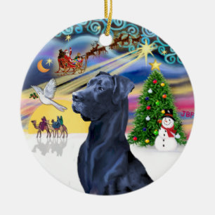 Xmas Magic* -Blauwe Dog (Kop) (natuurlijke oren) Keramisch Ornament