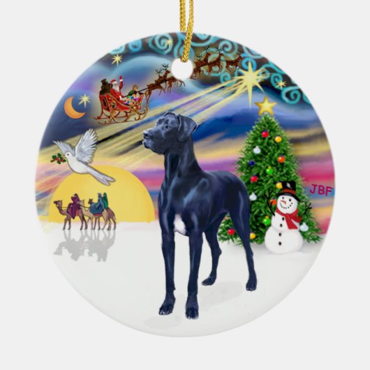 Xmas Magic* - Blue Great Dane (natuurlijke oren) Keramisch Ornament (Voorkant)