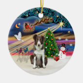 Xmas Magic - Border Collie (bruin-wit) Keramisch Ornament (Voorkant)