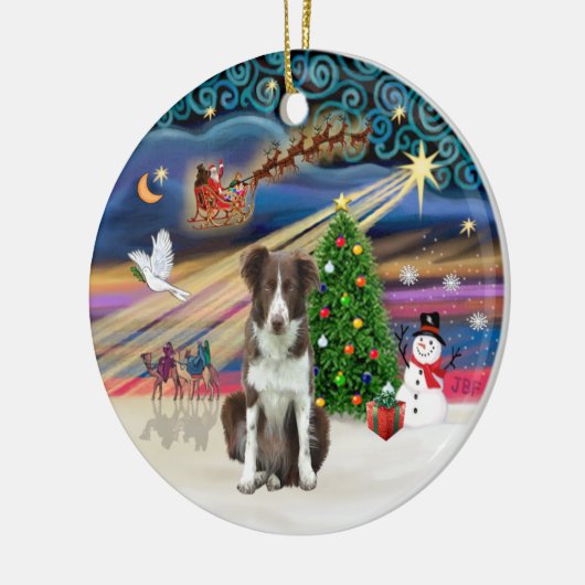 Xmas Magic - Border Collie (bruin-wit) Keramisch Ornament (Links)
