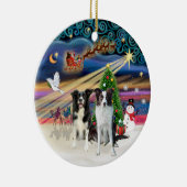 Xmas Magic - Border Collies (twee-B-Brn) Keramisch Ornament (Rechts)