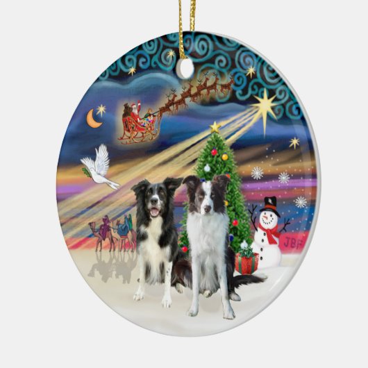 Xmas Magic - Border Collies (twee-B-Brn) Keramisch Ornament (Links)