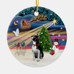 Xmas Magic - Boston Terrier (omhoog kijkend) Keramisch Ornament