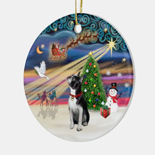 Xmas Magic - Boston Terrier (opzoeken) Keramisch Ornament (Links)