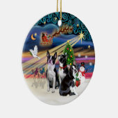 Xmas Magic - Boston Terriers (drie) Keramisch Ornament (Rechts)