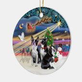 Xmas Magic - Boston Terriers (drie) Keramisch Ornament (Links)