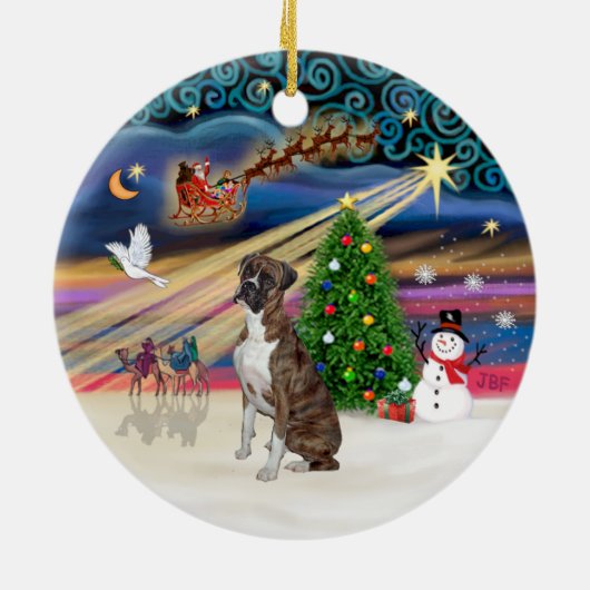 Xmas Magic - Boxer (Brindle-natural) Keramisch Ornament (Achterkant)