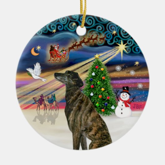 Xmas Magic - Brindle Greyhound Keramisch Ornament (Voorkant)