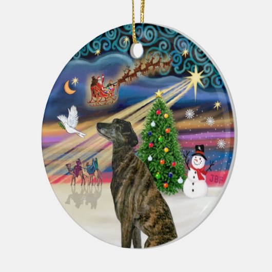 Xmas Magic - Brindle Greyhound Keramisch Ornament (Links)