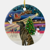 Xmas Magic - Brindle Greyhound Keramisch Ornament (Achterkant)