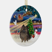 Xmas Magic - Brindle Pomeranian Keramisch Ornament (Rechts)