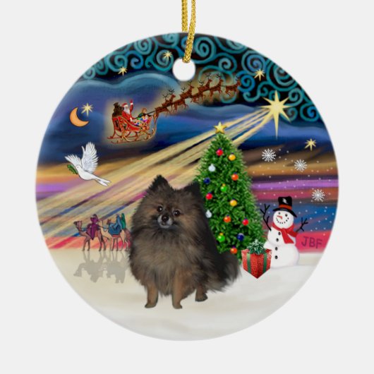 Xmas Magic - Brindle Pomeranian Keramisch Ornament (Voorkant)