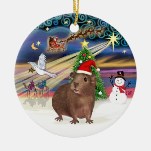Xmas Magic - Bruin Guinee Pig (Santa Hat) Keramisch Ornament (Voorkant)