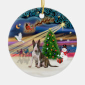 Xmas Magic - Bull Terrier (gestroomd-wit0 Keramisch Ornament (Voorkant)