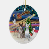 Xmas Magic - Bull Terriers (twee) Keramisch Ornament (Rechts)