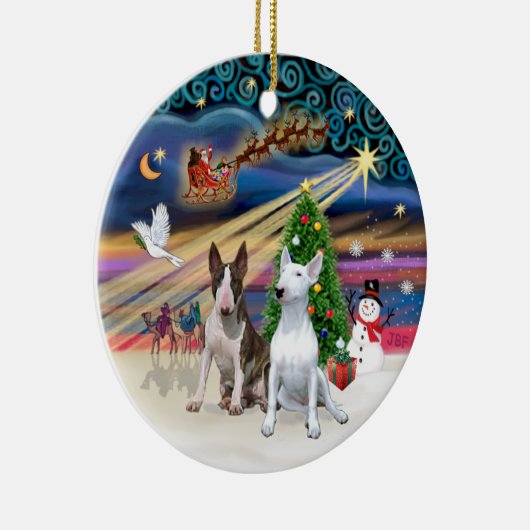 Xmas Magic - Bull Terriers (twee) Keramisch Ornament (Rechts)