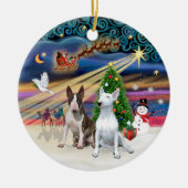 Xmas Magic - Bull Terriers (twee) Keramisch Ornament (Voorkant)
