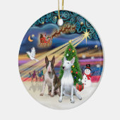 Xmas Magic - Bull Terriers (twee) Keramisch Ornament (Links)