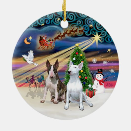 Xmas Magic - Bull Terriers (twee) Keramisch Ornament (Achterkant)