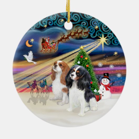 Xmas Magic - Cavaliers (twee-Blen-Tri) Keramisch Ornament (Achterkant)