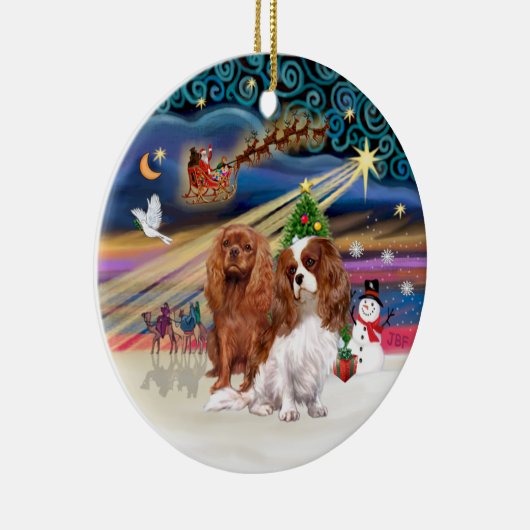 Xmas Magic - Cavaliers (twee-Ruby-Blenheim) Keramisch Ornament (Rechts)