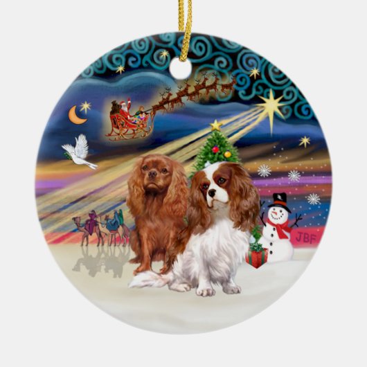 Xmas Magic - Cavaliers (twee-Ruby-Blenheim) Keramisch Ornament (Voorkant)