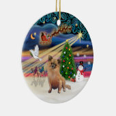 Xmas Magic - Chihuahua (langharig) Keramisch Ornament (Rechts)