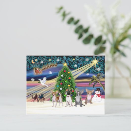Xmas Magic-Chihuahuas (four) Feestdagenkaart (Staand voorkant)